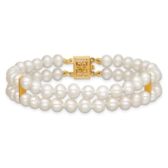 14K Gold-Filled 2-Strand White Freshwater Cultured Pearl Bracelet – 7.5